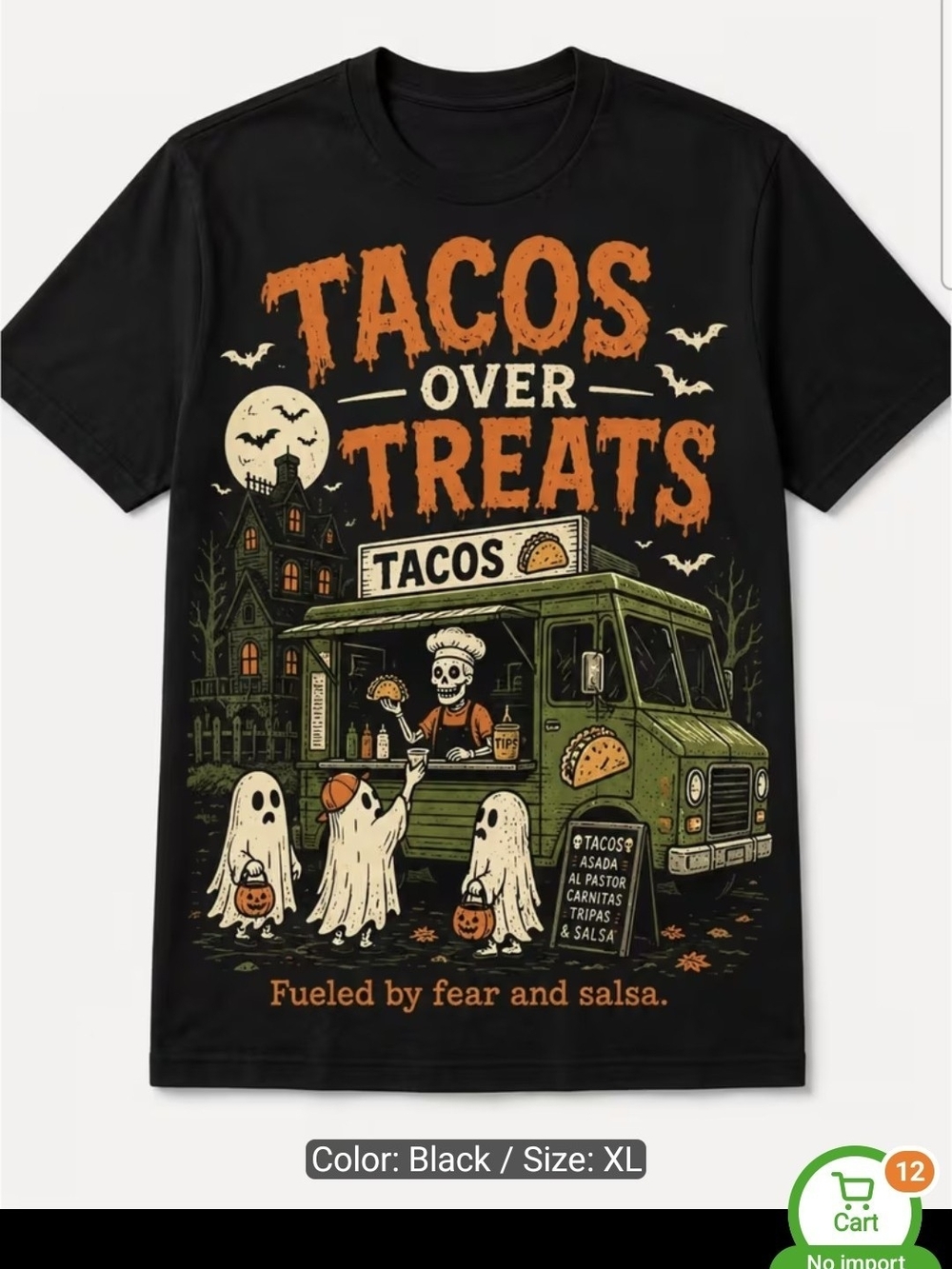 Tacos Over Treats Black Graphic Tee - Fun Taco Truck Design - Picture 3 of 4